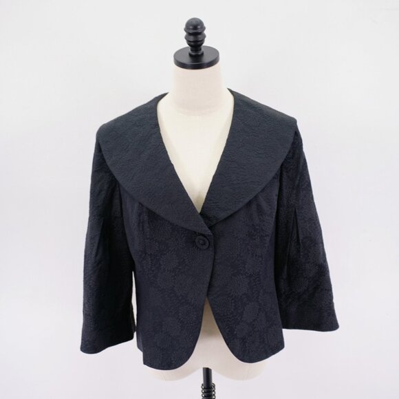 Nine West Jackets & Blazers - Nine West Black Floral Embroidered Jacquard Cape Collar‎ Silk Cotton Blazer 14